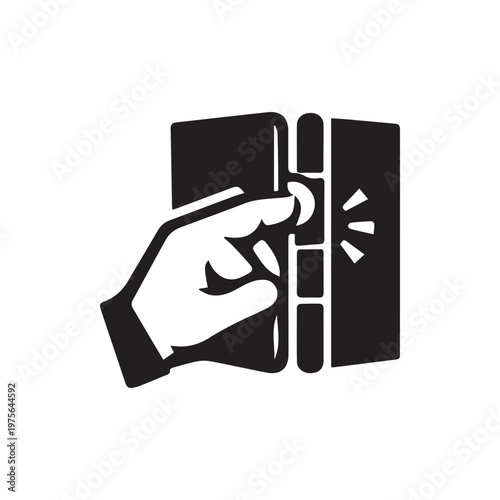 Hand pressing doorbell button vector icon signaling visitors arrival or service request