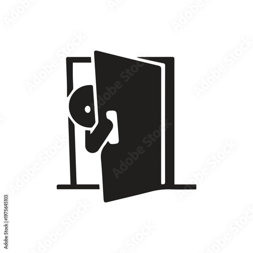 Curious observer secretly peeking from behind an open doorway a glimpse of the unknown