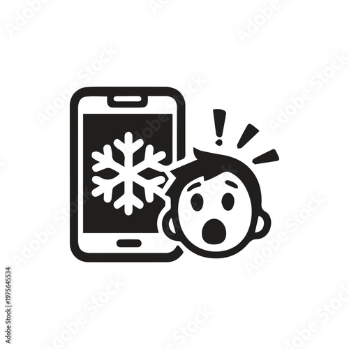 An Alarmed Individual Confronts Their Smartphone Displaying a Frigid Snowflake