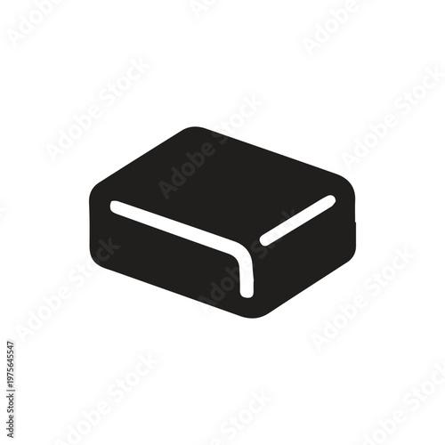 Sleek minimalist black bar icon with subtle white highlights signifying a sturdy rectangular object