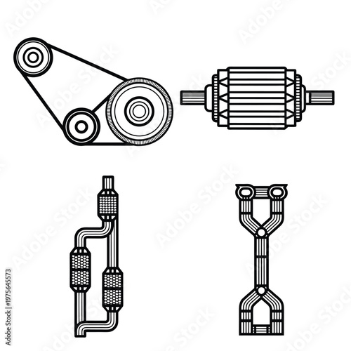 Bilde på lerret Engine Alternator and Serpentine Belt Pulley Line Art
