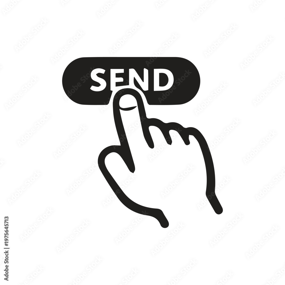 Obraz premium Digital hand icon pressing a send button for online communication and message delivery
