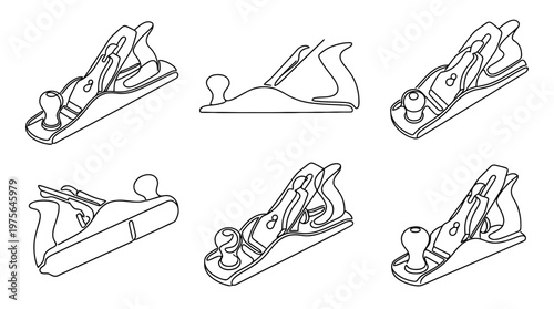 jackplane , six black Continuous Line Art (Single Line) vector set collection , white background , PNG and SVG