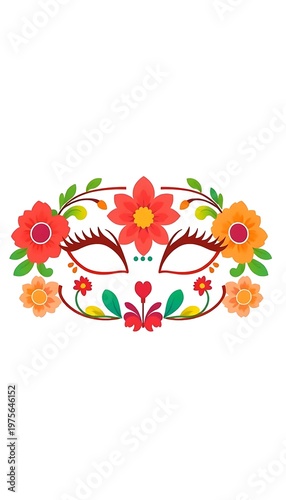 Colorful Mask Floral Designs White Background