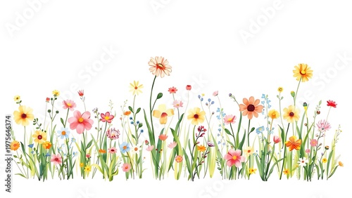 Charming Summer Meadow with Watercolor Flowers