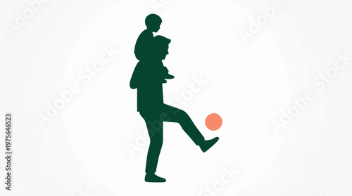 Minimalist graphic of father and son silhouette playing soccer