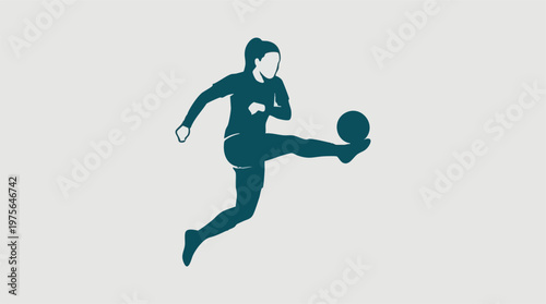 Silhouette of a female football player kicking a ball.