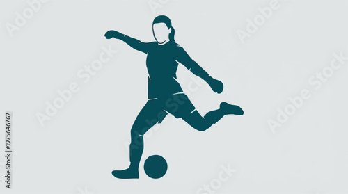 Vector illustration of a female soccer player in action kicking a ball