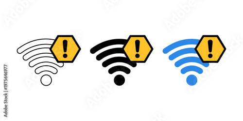 WiFi Warning Icon Set Signal Error Alert Wireless Connection Problem Vector