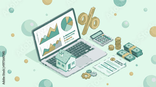 Isometric illustration of real estate investment and financial management