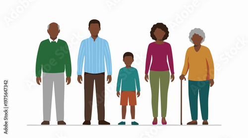 African American multi-generational family portrait illustration