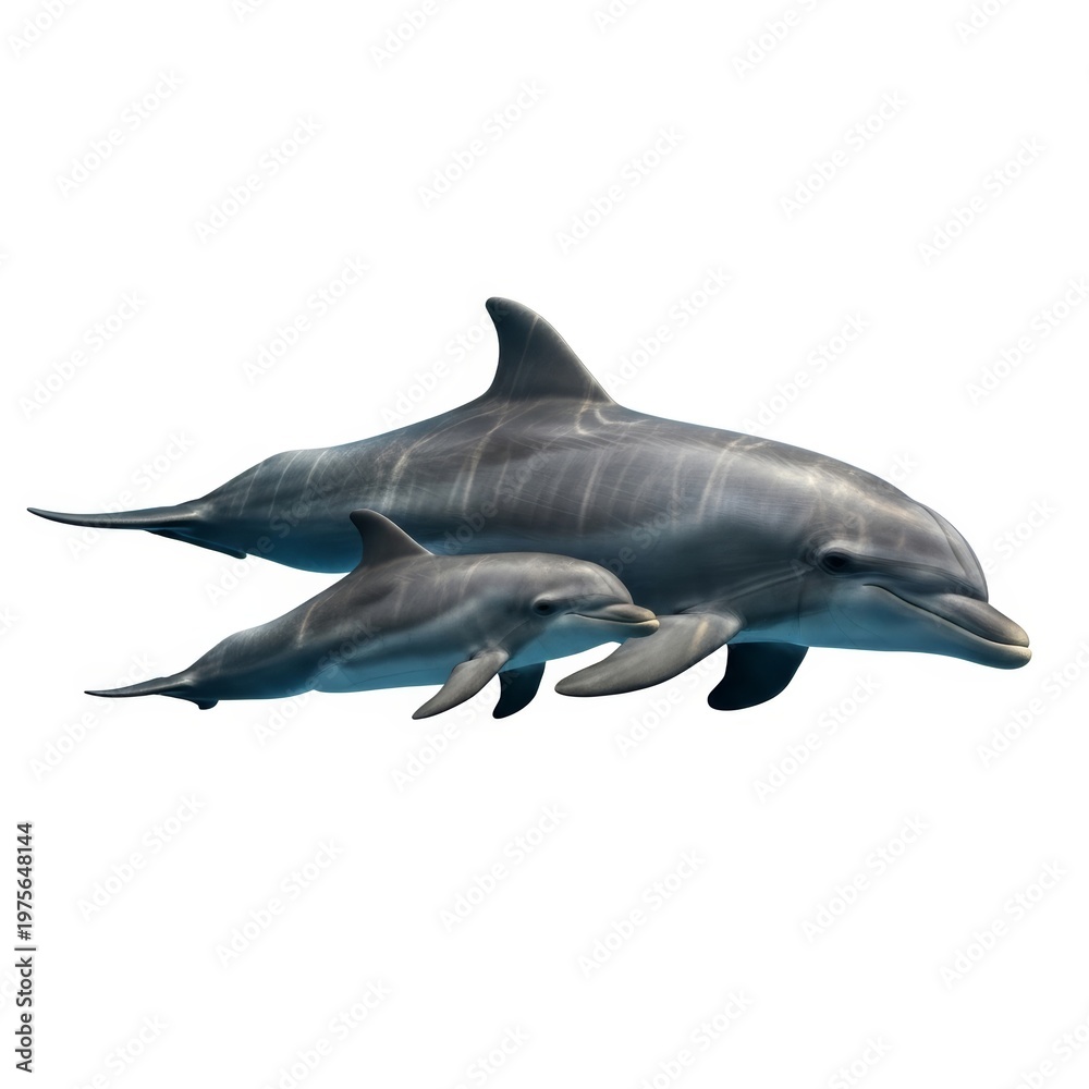 Obraz premium Aquatic Mammal Mother with Calf Detailed Digital Art