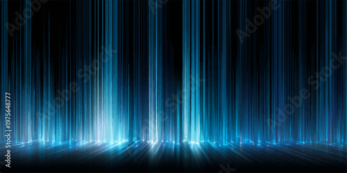 stunning display of radiant light beams, emanating a cool and vibrant hue against a dark backdrop. The composition creates a mesmerizing visual symphony.