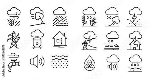 Weather hazard and utility icons displaying emergency symbols