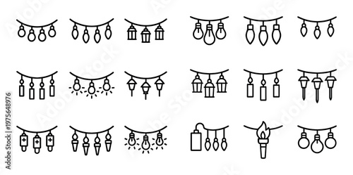 Decorative garlands hanging in rows on white background