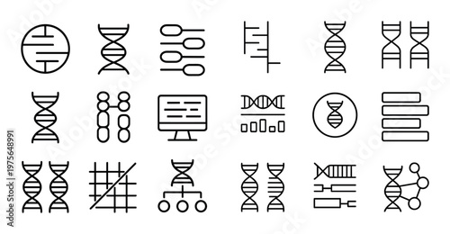 Genetic and dna icons arranged in grid on white background