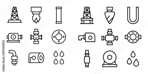 Oil and drilling equipment represented in icon grid on white background