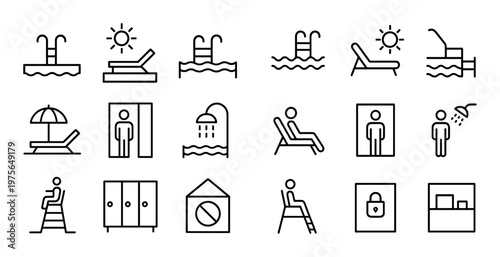 Pool icons showing people relaxing and using facility outdoors