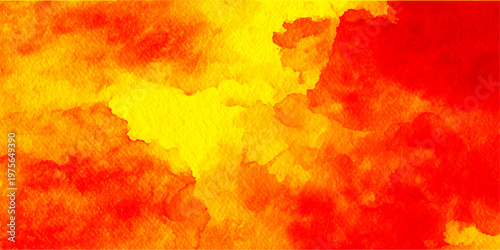 fiery watercolor painting with bold red and yellow hues creating a dynamic, abstract visual representation of flames, passion, or intense emotion.