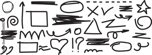 Abstract black and white scribbles a collection of random shapes and lines