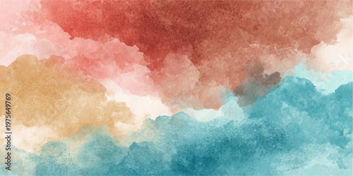 Abstract watercolor painting: a dreamy cloudscape in a range of warm pastel colors, invoking feelings of peace and tranquility.