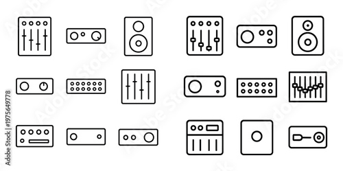 Audio equipment and speaker icons arranged in grid layout