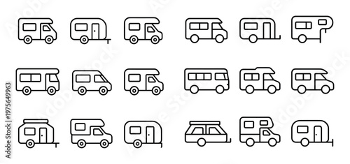 Recreational vehicle icons depicting various camper types