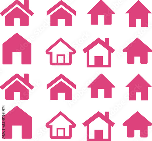 Pink house icons on white background home symbol