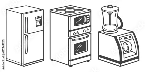 Three different types of kitchen appliances including a microwave, toaster oven, and blender