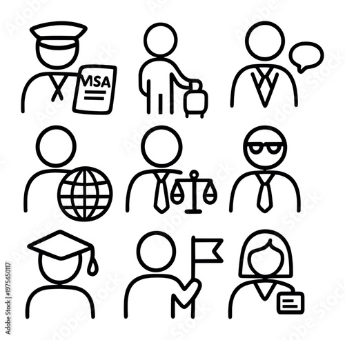 People role icons depicting professions and traveler actions