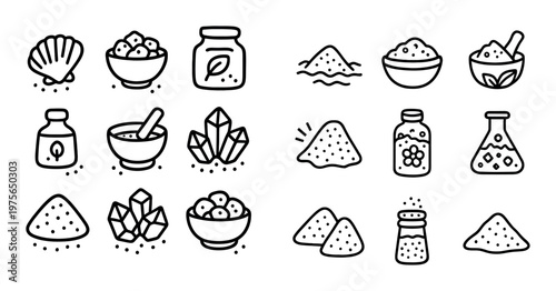 Salt and crystal icons displayed in rows on white background