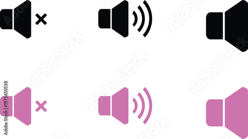 Sound speaker icons in black and pink on white volume
