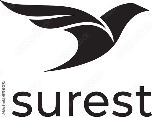 A stylized bird flies above the sure logo on a white background.
