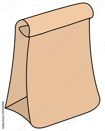Kraft paper bag. Brown shopping packaging with a twisted top. Color vector illustration. Isolated on white background. Web design concept.