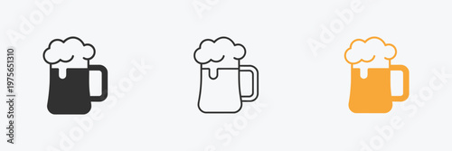 beer mug with foam icon, line glyph and filled outline colorful version, glass of beer symbol, minimal vector design, bar drink sign for pub, festival, beverage branding.