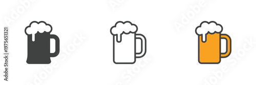 beer mug with foam icon, line glyph and filled outline colorful version, glass of beer symbol, minimal vector design, bar drink sign for pub, festival, beverage branding.