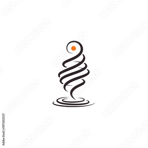 Abstract Spiral Vortex Logo With Ripple and Orange Dot, Minimal Energy Icon for Business and Tech.