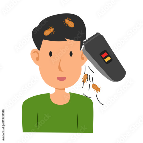 Scratching Head with Lice. Lice infection concept
