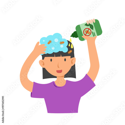 Scratching Head with Lice. Lice infection concept