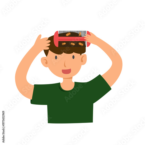 Scratching Head with Lice. Lice infection concept