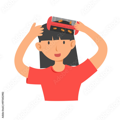 Scratching Head with Lice. Lice infection concept