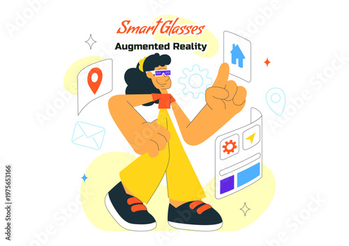 Smart Glasses Augmented Reality Illustration With Futuristic Interface, Digital Navigation Icons, Wearable Technology and Modern Innovation Design