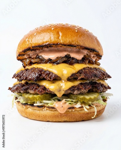 Double smash burger with melted cheese and pickles