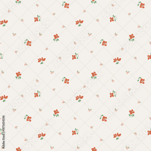 Seamless floral pattern, ditsy flower pattern, fabric print in elegant style on light background, cute small flower background. Floral design for home textile, wallpaper pattern, fabric, fashion. Vect