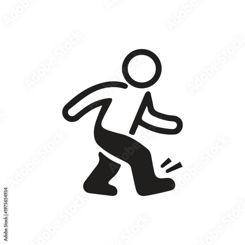 A simple black icon illustrating a person stumbling or tripping over an unseen obstacle