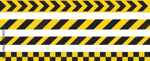 Yellow, and black caution warning tape set for industrial safety, road, construction, hazard area, vector illustration with transparent background, safety barrier design, hazard alert, workplace 