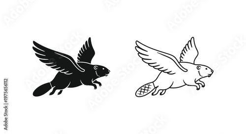 Fantastical Flying Beavers - Mythical Creatures Art Vector