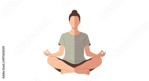 Flat vector illustration of a person practicing meditation in lotus position. EPS Editable. Vector Illustrations.
