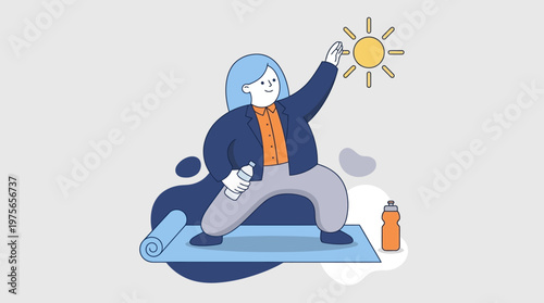 Woman exercising yoga outdoors reaching for sun vector illustration healthy lifestyle