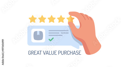 Hand giving five star rating for great value online purchase. EPS Editable. Vector Illustrations.